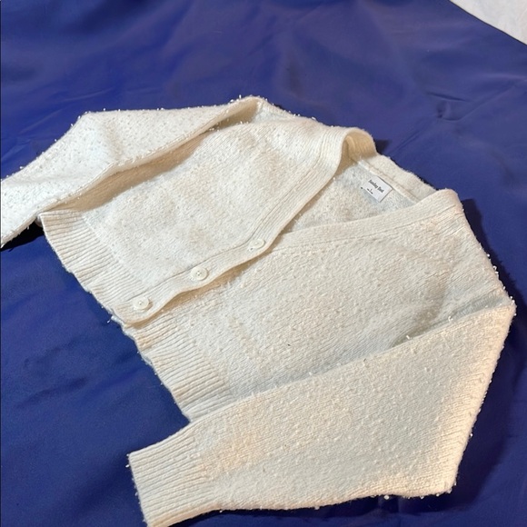 Sunday Best White Cardigan Sweater Soft Knit V-Neck - Picture 3 of 7